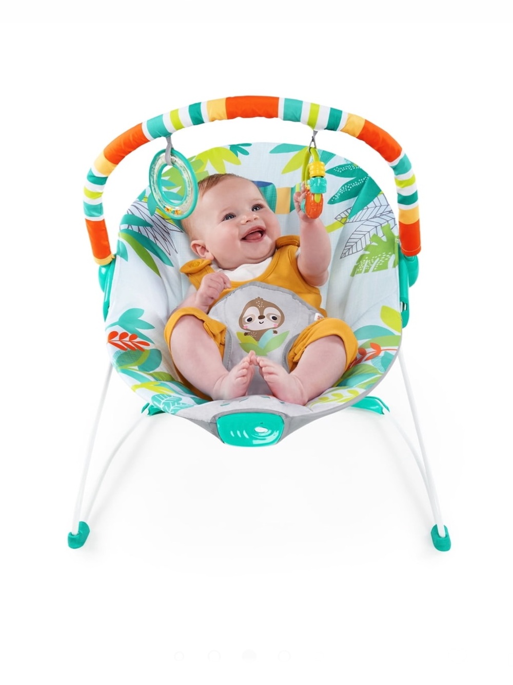 Bright Starts Rainforest Vibes Vibrating Baby Bouncer with Toy Bar *NEW*